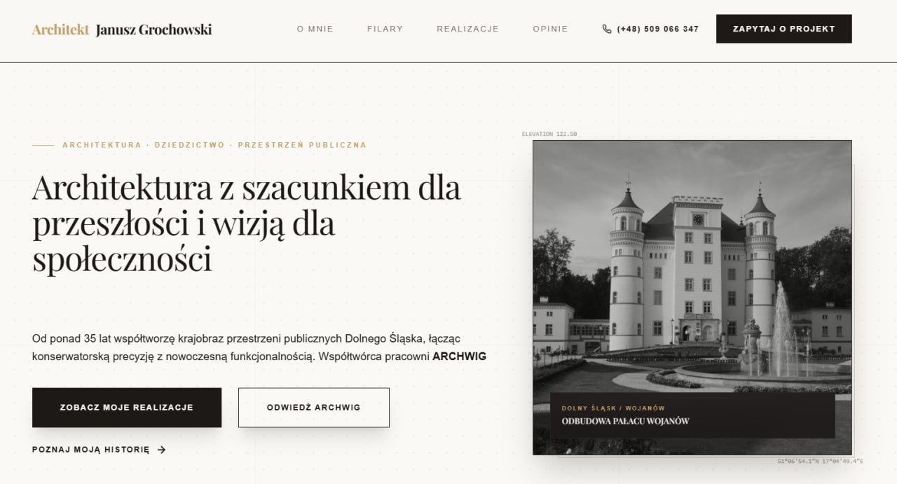 Architektura - One-page z galerią realizacji i portfolio projektów